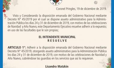 Asueto Administrativo el 24 y 31 de diciembre de 2019