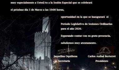 Invitación Sesión Inaugural-Inicio de Sesiones Período 2020