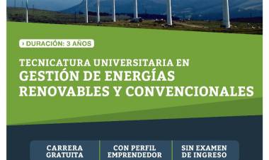 Hoy abren las inscripciones para la Tecnicatura en Energías Renovables y Convencionales