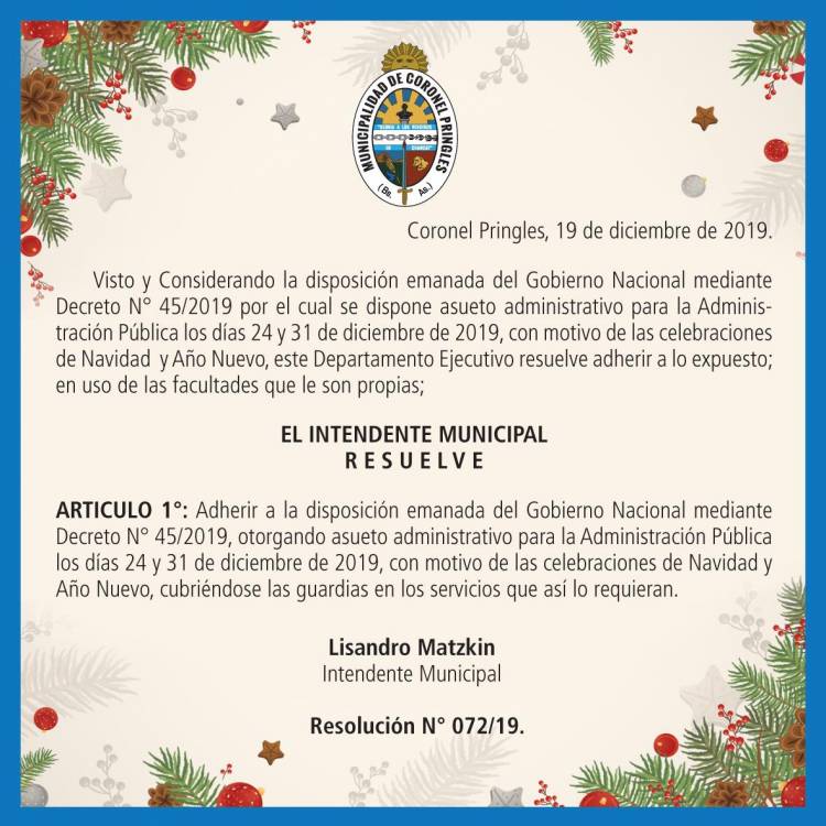 Asueto Administrativo el 24 y 31 de diciembre de 2019