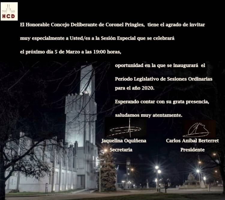 Invitación Sesión Inaugural-Inicio de Sesiones Período 2020