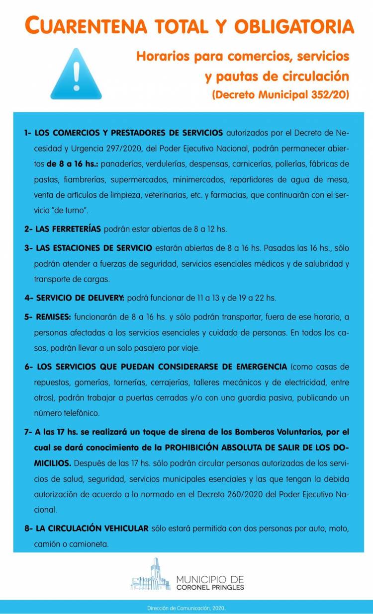 Horarios para comercios, servicios y pautas de circulación