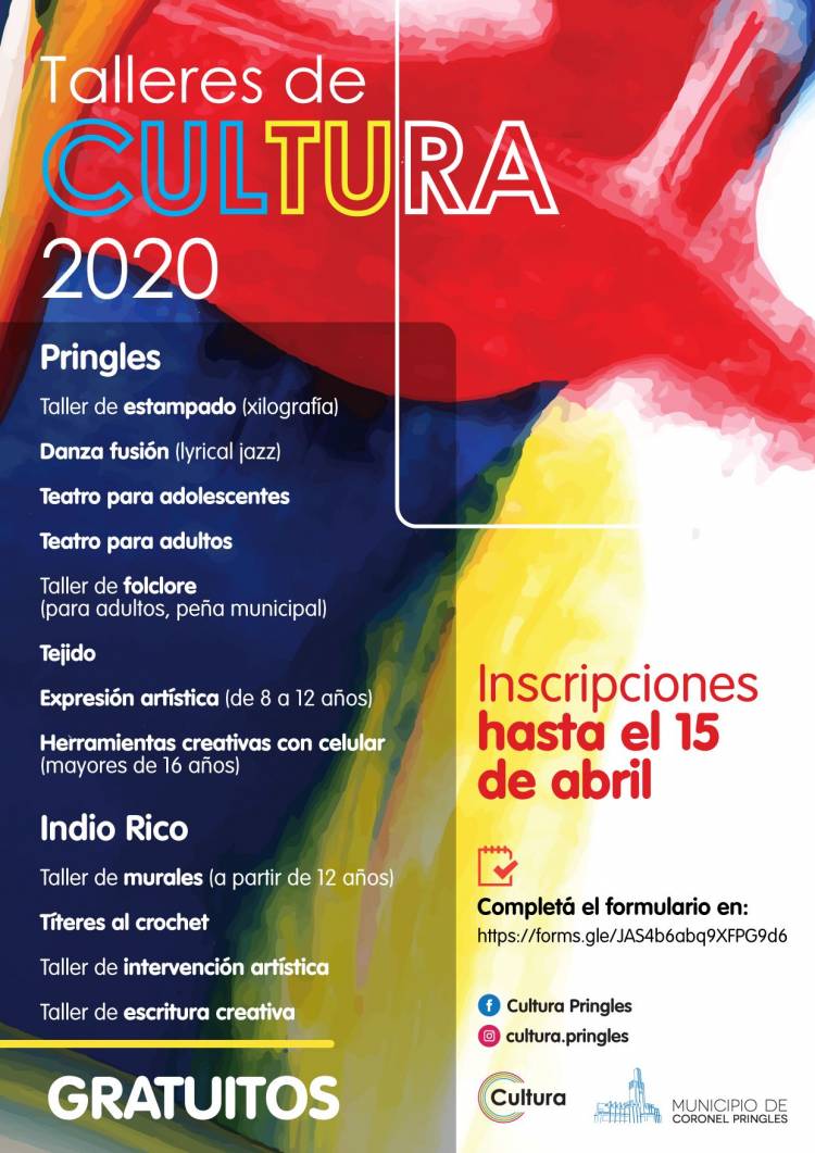 Cultura Pringles abre la inscripción para sus Talleres gratuitos 2020