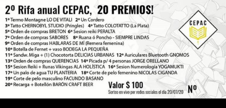 2° Rifa anual Cepac, 20 Premios!
