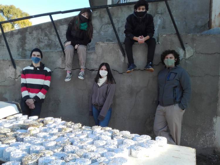 Un grupo de voluntarios de Pringles fabrica briquetas