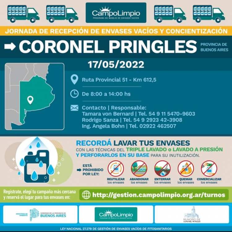 17 de mayo Campaña de Recolección de Envases Vacíos de Fitosanitarios (Agroquímicos)