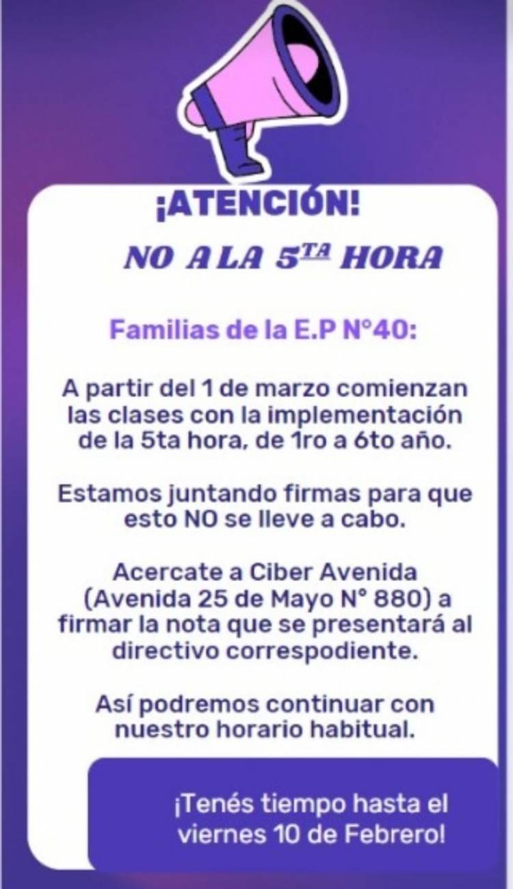 Padres le dicen no a la 5ta hora