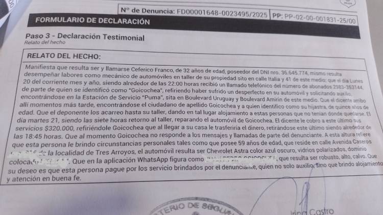 Se le rompió el auto, lo arregló en Pringles y se “olvidó” de pagar