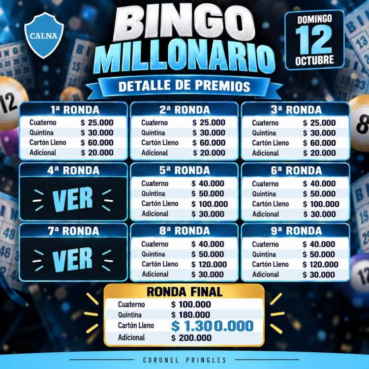 Bingo Millonario del Club Alem: Más de $3.500.000 en premios
